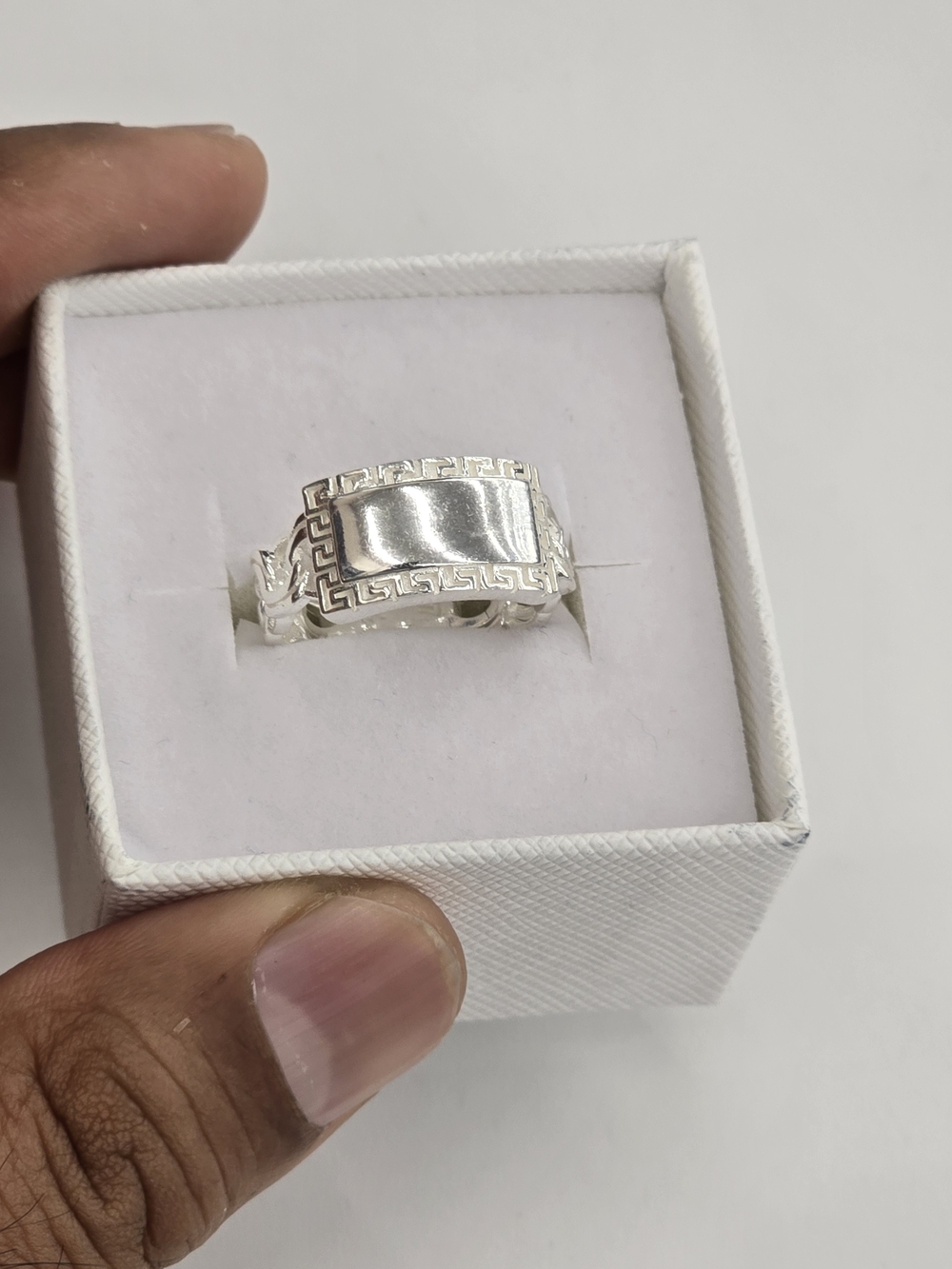 925 Sterling Silver Greek Cut Chino Link Ring